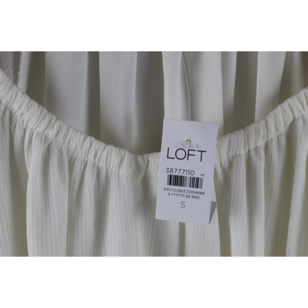 Loft White Peasant Blouse Puff Sleeve Side Tie Elastic Hem Top Small NEW - Picture 4 of 5